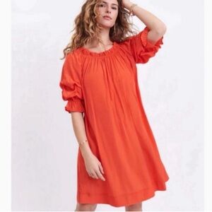 Mersea Tulum Ruffle Sleeve Dress pockets belt on or off shoulder Sunset S